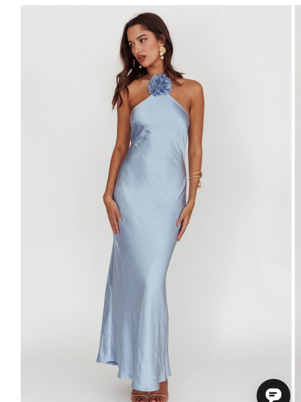 Selfie Leslie-High Roller Flower Decoration Halter Dress in Blue